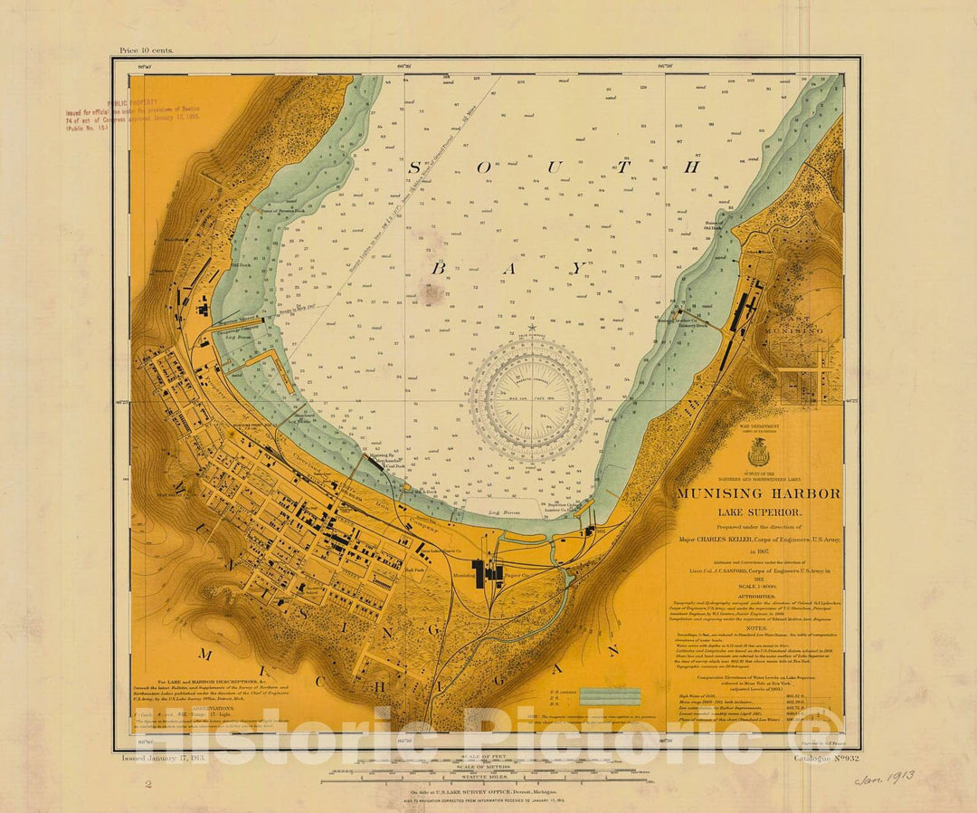 Historic Nautical Map - Munsing Harbor, 1913 NOAA Chart - Michigan (MI) - Vintage Wall Art