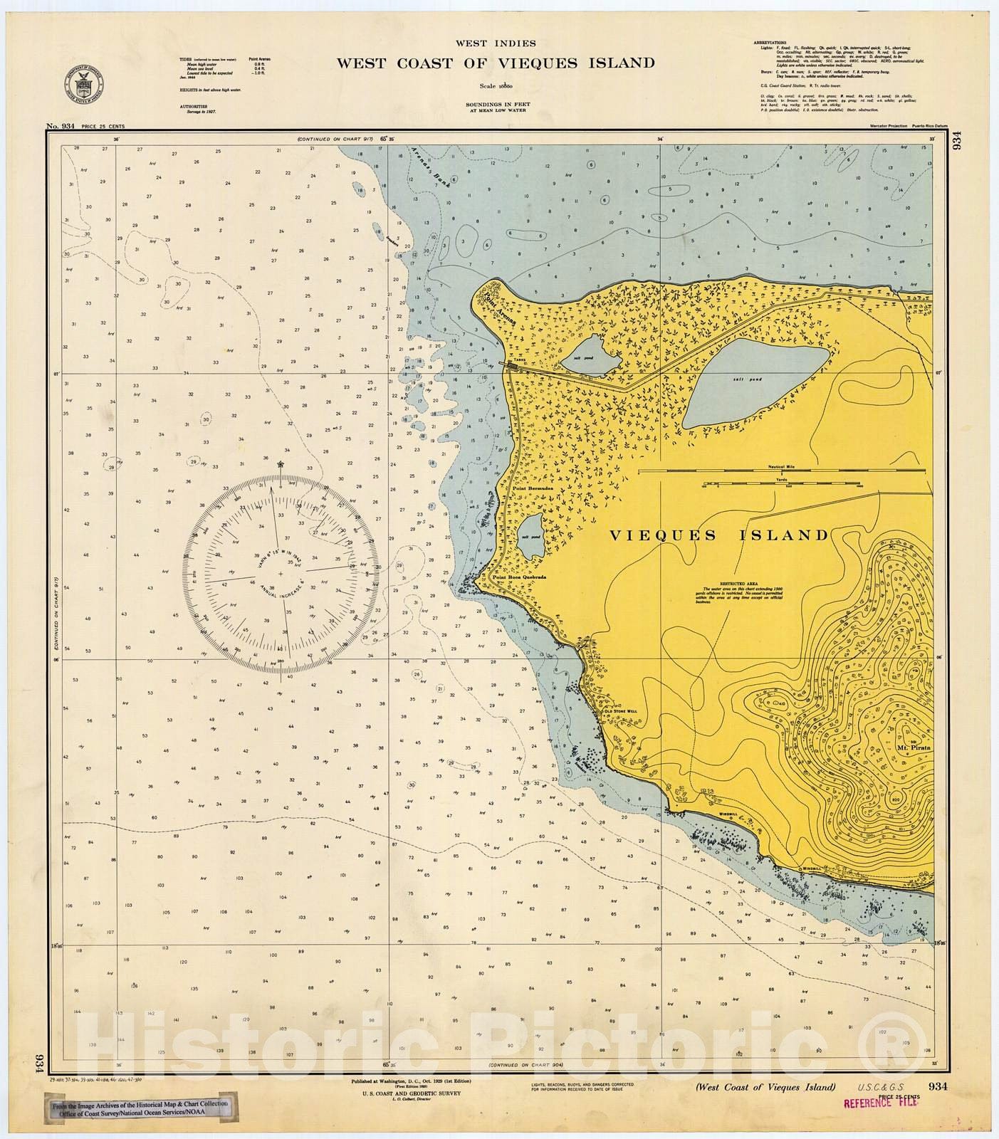 Historic Nautical Map - West Coast Of Vieques Island, 1947 NOAA Chart - Puerto Rico (PR) - Vintage Wall Art