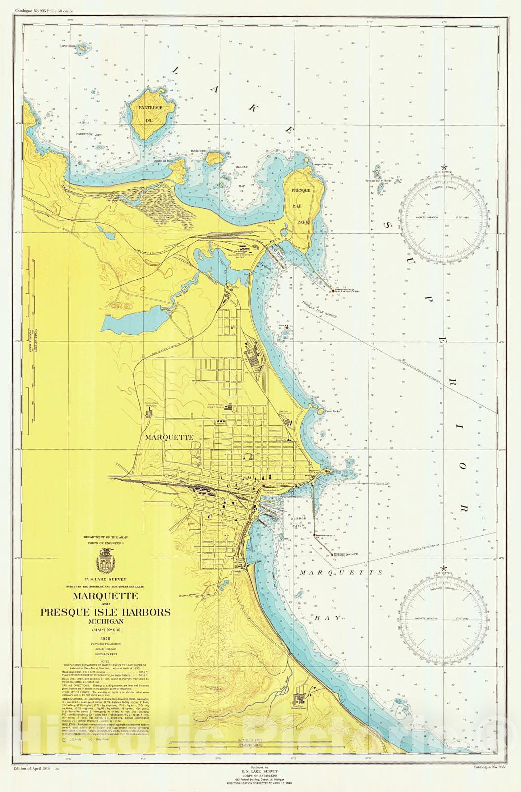 Historic Nautical Map - Marquette And Presque Isle Harbors, 1948 NOAA Chart - Michigan (MI) - Vintage Wall Art