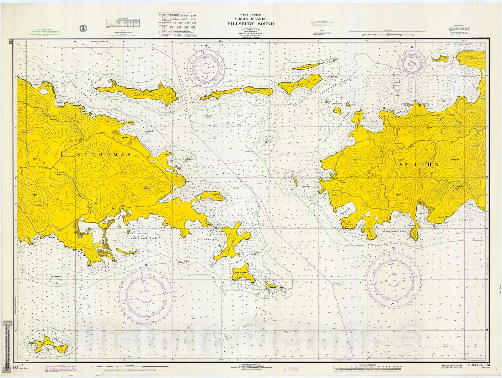 Historic Nautical Map - Pillsbury Sound, 1970 NOAA Chart - Puerto Rico (PR) - Vintage Wall Art