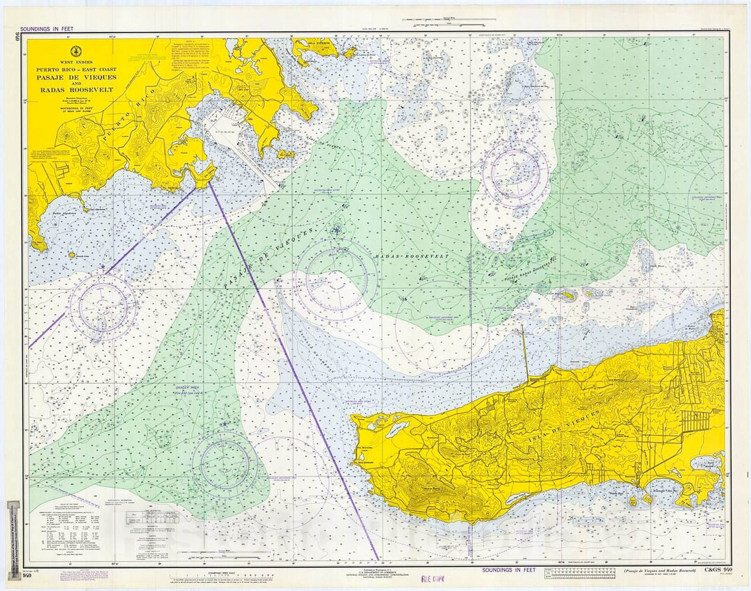 Historic Nautical Map - Pasaje De Vieques And Radas Roosevelt, 1972 NOAA Chart - Puerto Rico (PR) - Vintage Wall Art