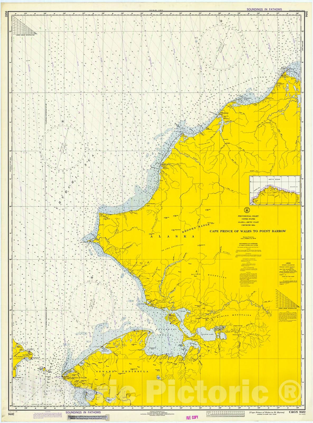 Historic Nautical Map - Cape Prince Of Wales To Pt. Barrow, 1973 NOAA Chart - Alaska (AK) - Vintage Wall Art, v2