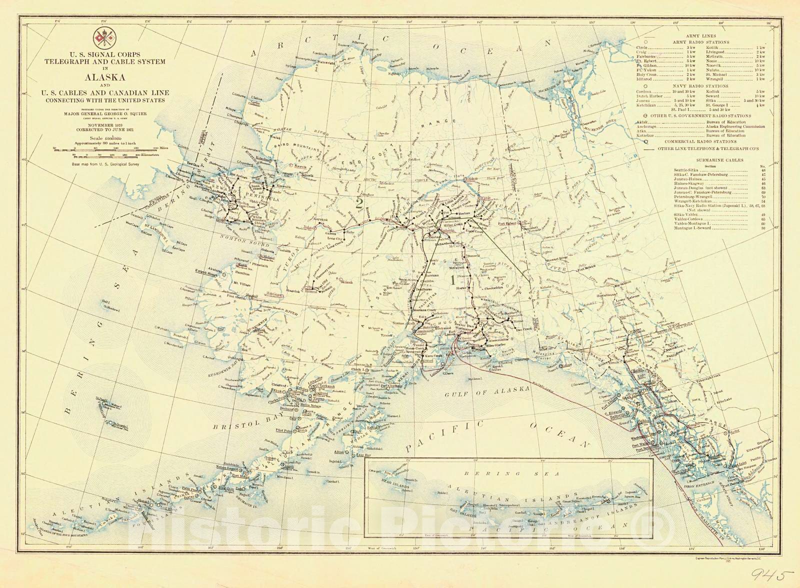 Historic Nautical Map - Us Signal Corps Telegraph And Cable System In Alaska and Cables And Canadian Line Connecting With The United States, 1921 NOAA Chart - Alaska (AK) - Poster Wall Art Reprint - 0