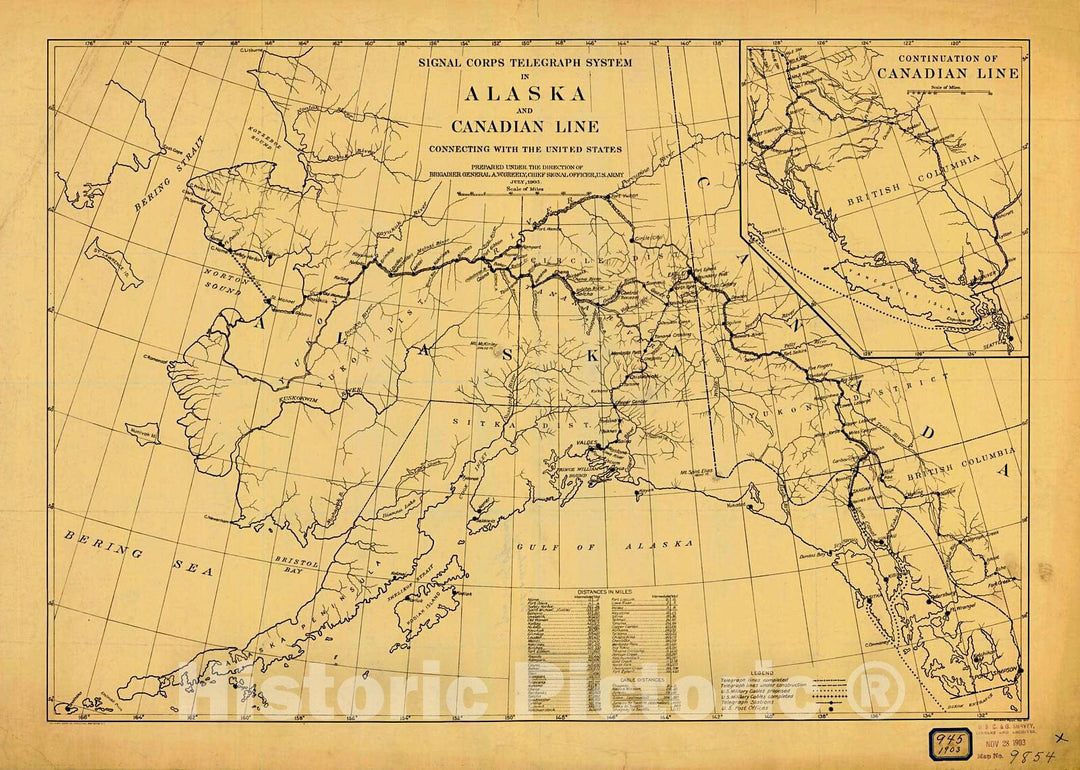 Historic Nautical Map - Signal Corps Telegraph System In Alaska And Canadian Line Connecting With The United States, 1903 NOAA Cartographic - Alaska (AK) - Vintage Wall Art