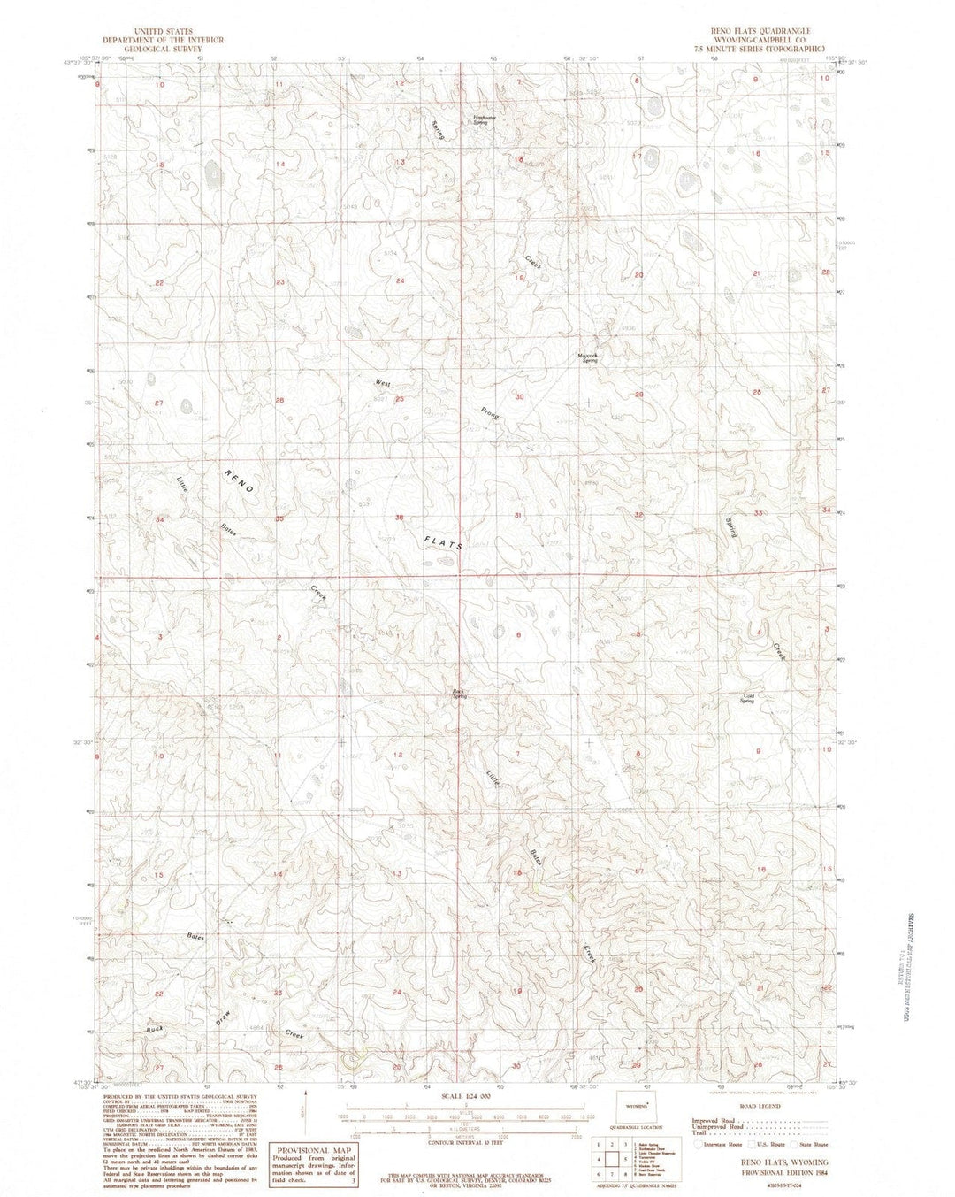 1984 Reno Flats, WY - Wyoming - USGS Topographic Map