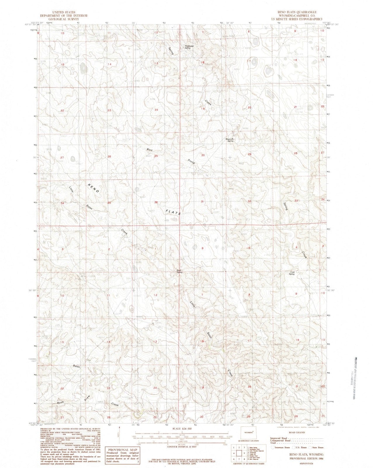 1984 Reno Flats, WY - Wyoming - USGS Topographic Map