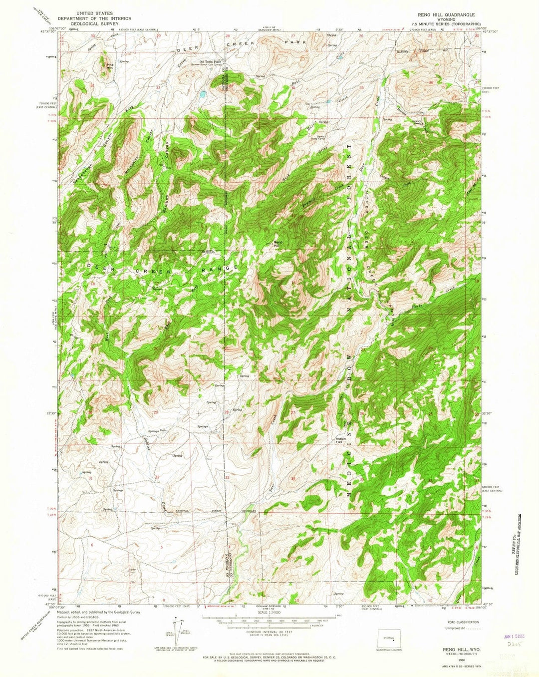 1960 Reno Hill, WY - Wyoming - USGS Topographic Map