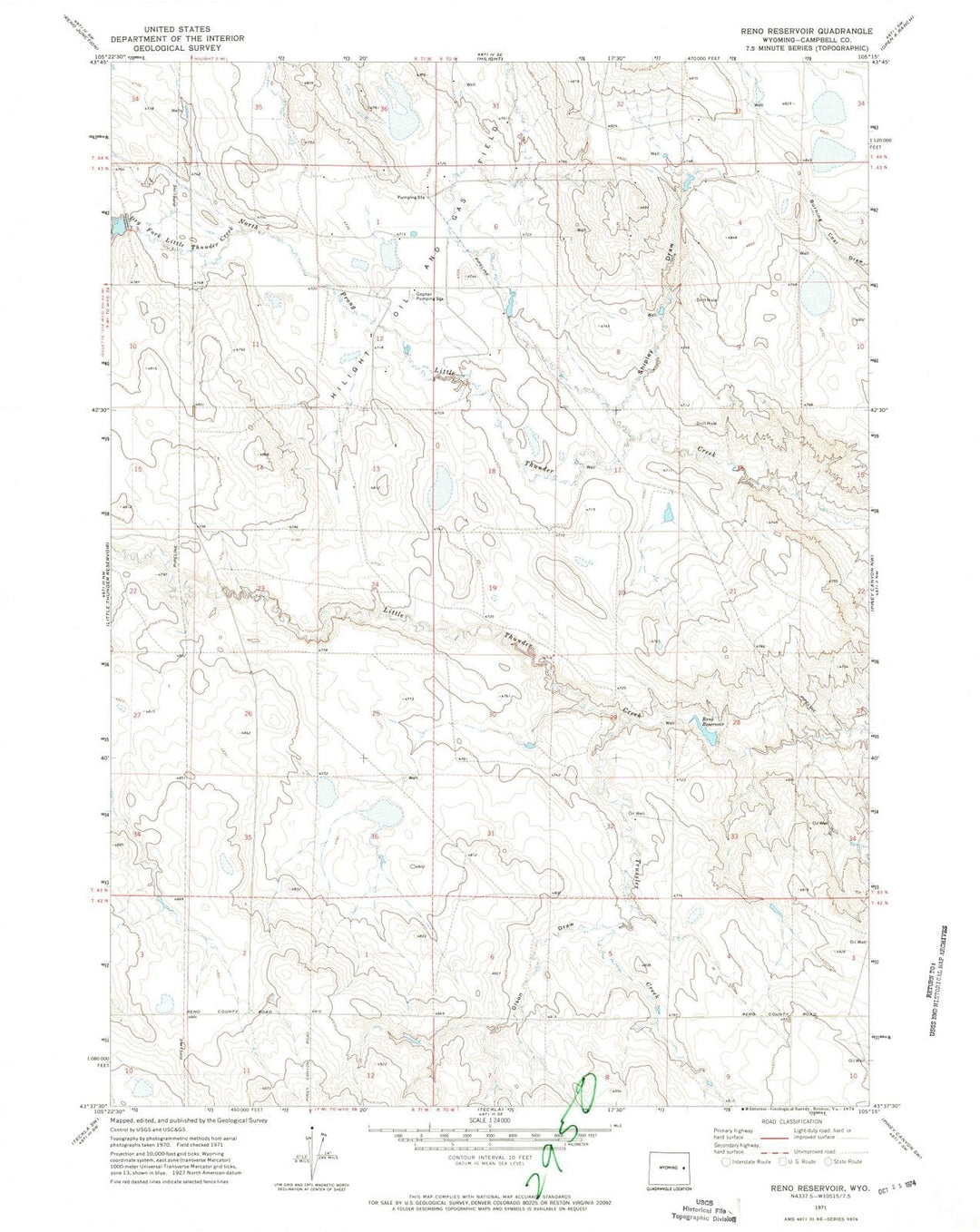 1971 Reno Reservoir, WY - Wyoming - USGS Topographic Map