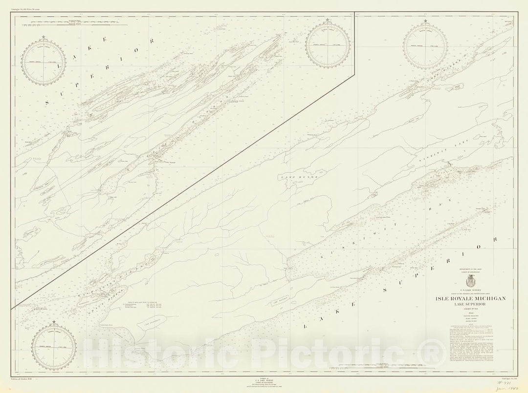 Historic Nautical Map - Isle Royale Michigan Lake Superior, 1948 NOAA Chart - Michigan (MI) - Vintage Wall Art