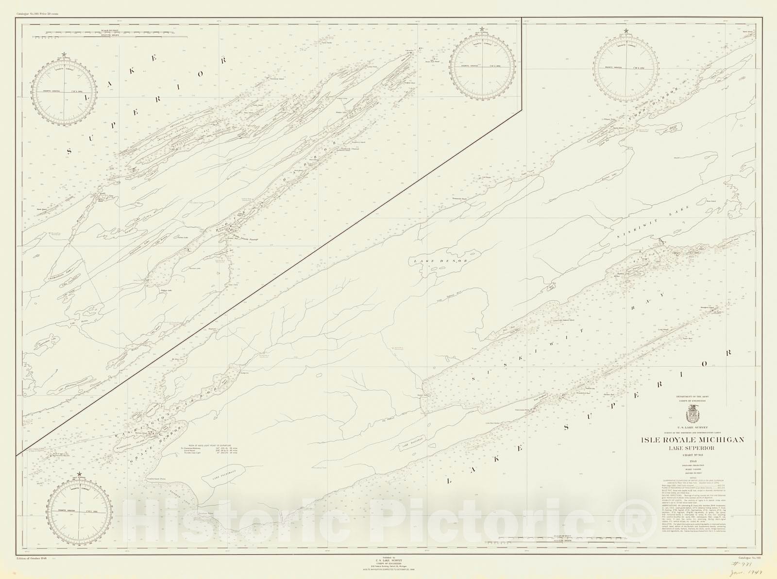 Historic Nautical Map - Isle Royale Michigan Lake Superior, 1948 NOAA Chart - Michigan (MI) - Vintage Wall Art