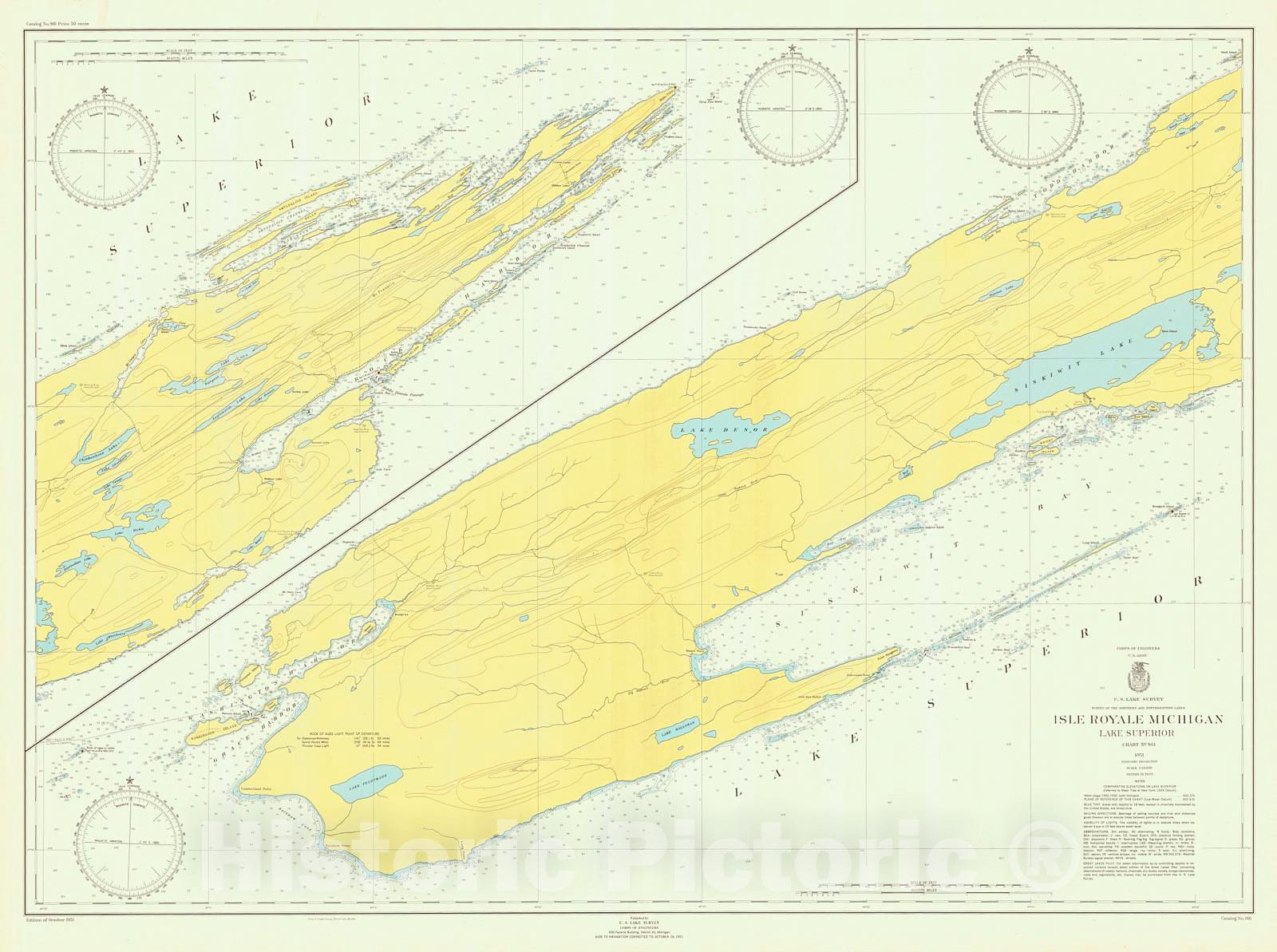 Historic Nautical Map - Isle Royale Michigan Lake Superior, 1951 NOAA Chart - Michigan (MI) - Vintage Wall Art