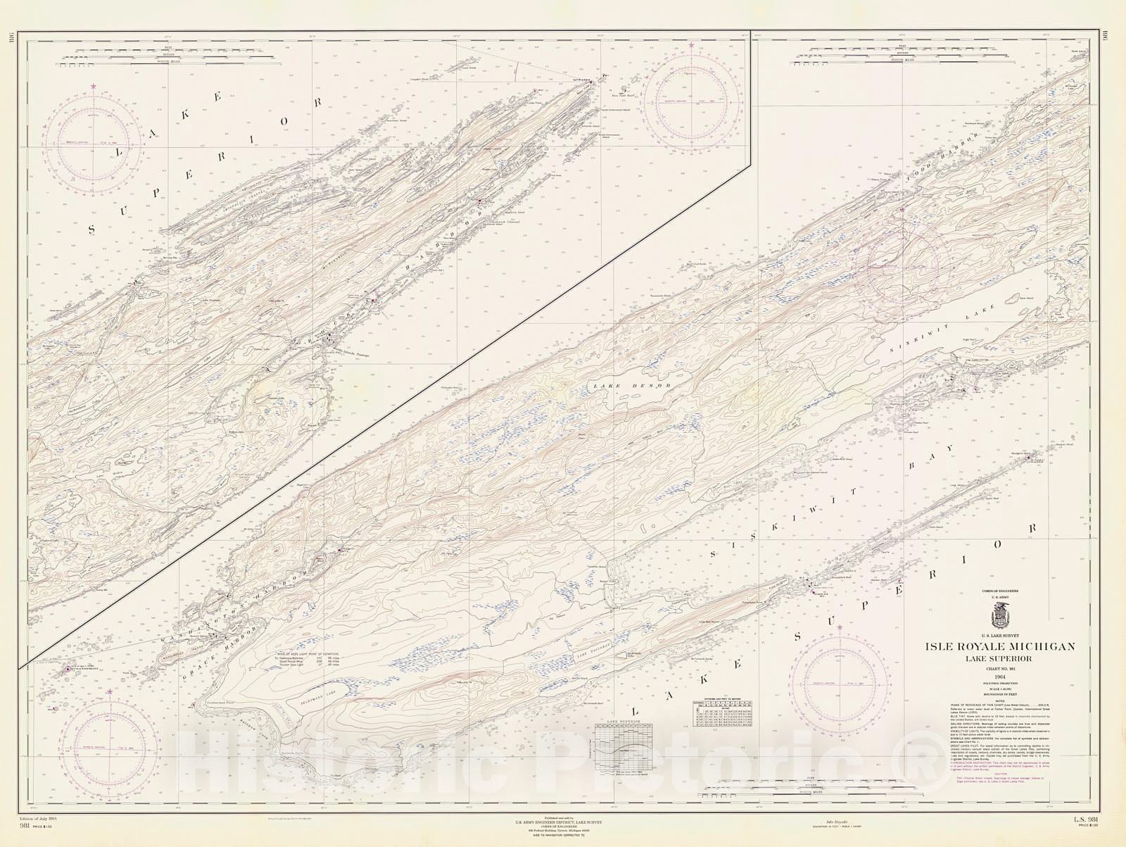 Historic Nautical Map - Isle Royale, 1964 NOAA Chart - Michigan (MI) - Vintage Wall Art