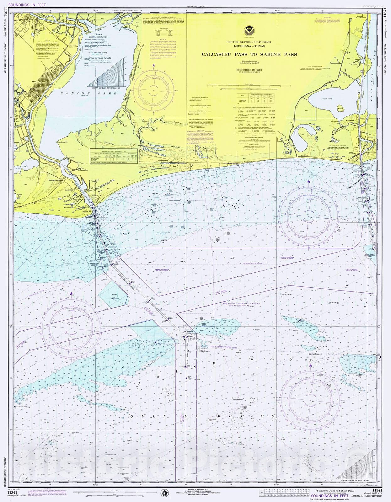 Historic Nautical Map - Calcasieu Pass To Sabine Pass, 1976 NOAA Chart - Texas, Louisiana (TX, LA) - Vintage Wall Art