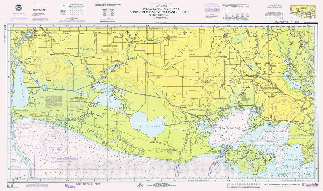 Historic Nautical Map - New Orleans To Calcasieu River West Section, 1976 NOAA Chart - Louisiana (LA) - Vintage Wall Art