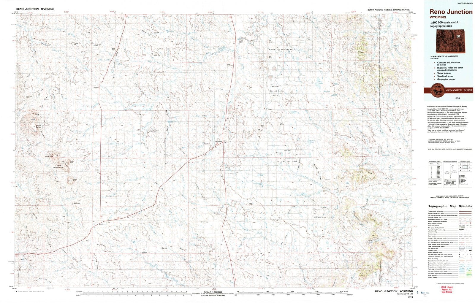 1974 Reno Junction, WY - Wyoming - USGS Topographic Map