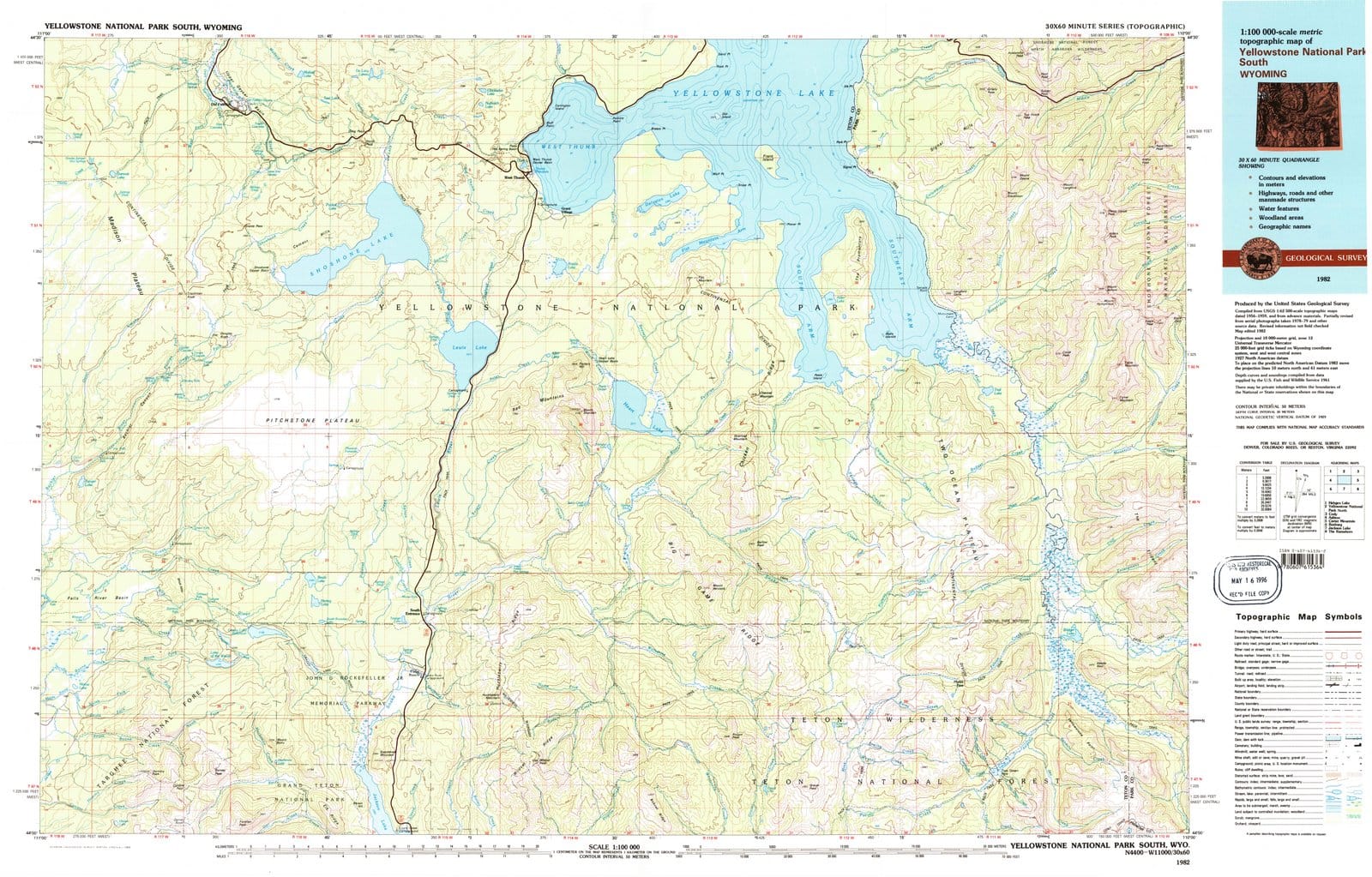 1982 Yellowstone National Park South, WY - Wyoming - USGS Topographic Map