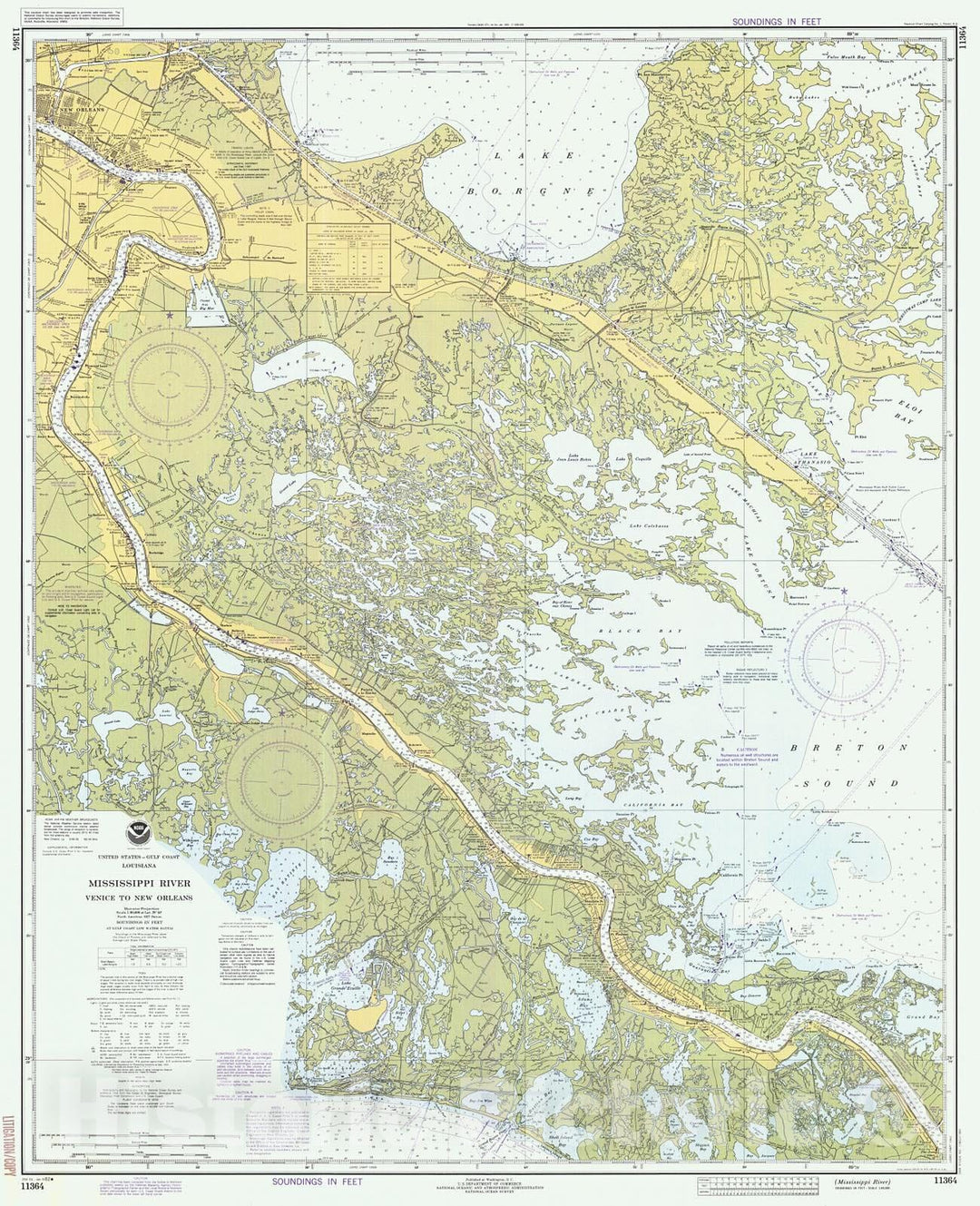 Historic Nautical Map - Mississippi River, 1982 NOAA Chart - Louisiana (LA) - Vintage Wall Art