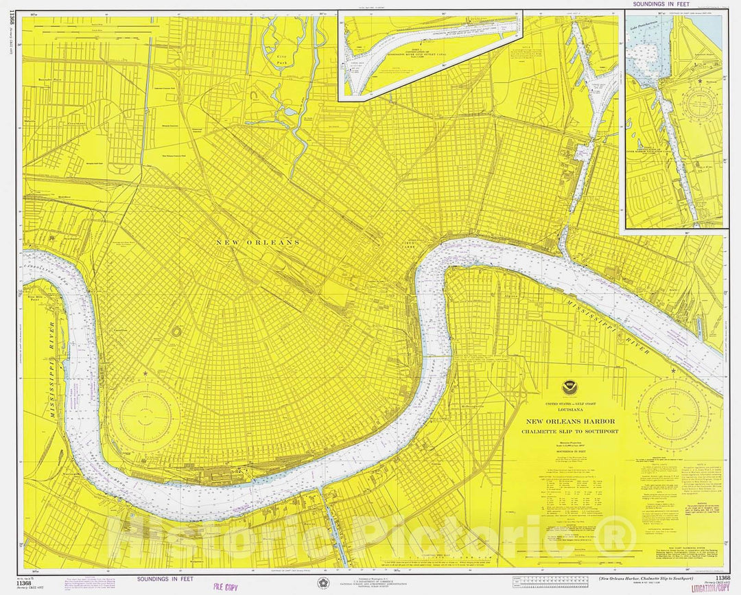 Historic Nautical Map - New Orleans Harbor Chalmette Slip To Southport, 1975 NOAA Chart - Louisiana (LA) - Vintage Wall Art