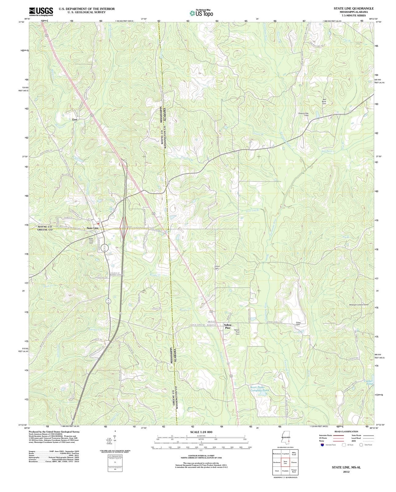 2012 State Line, MS - Mississippi - USGS Topographic Map