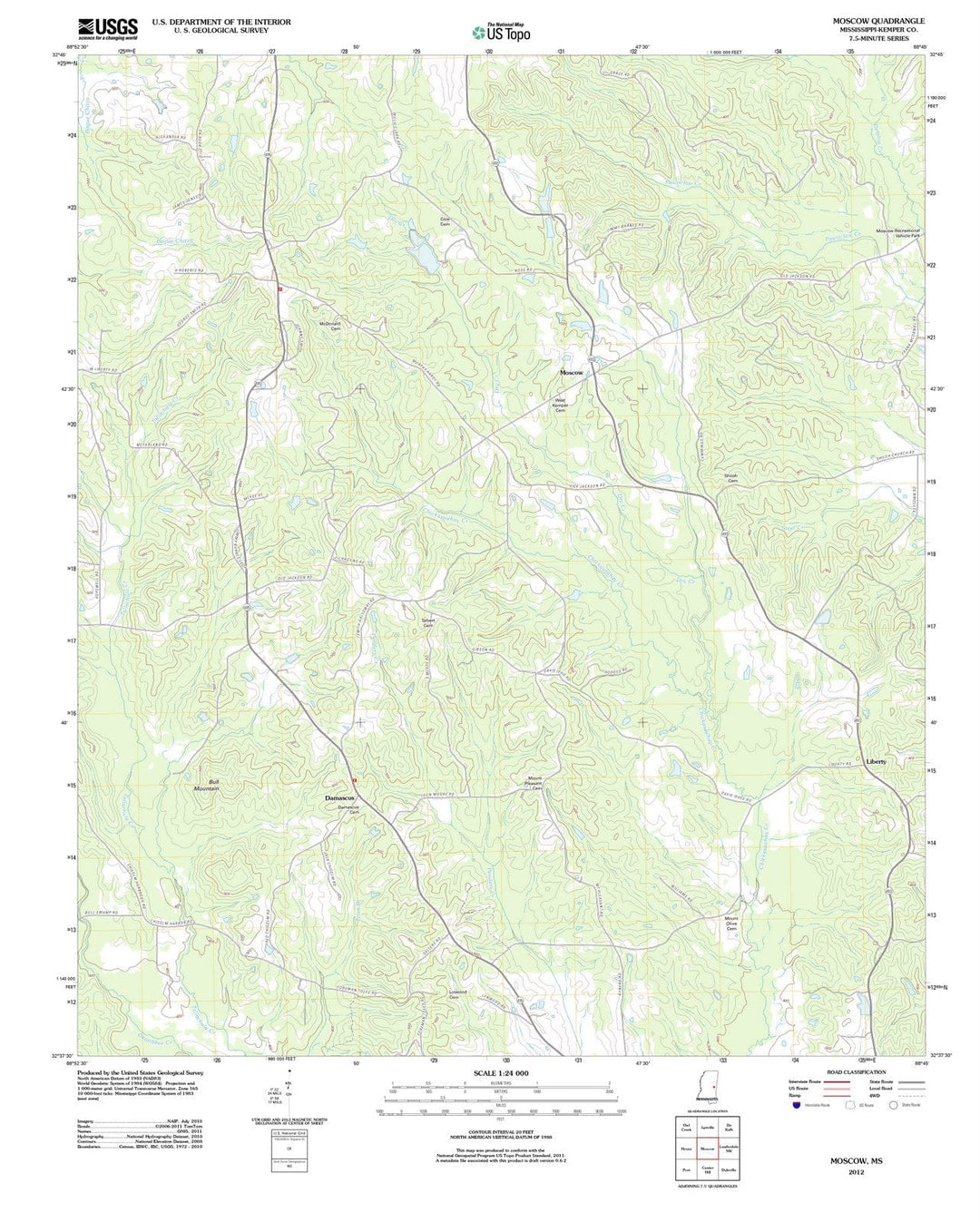 2012 Moscow, MS - Mississippi - USGS Topographic Map