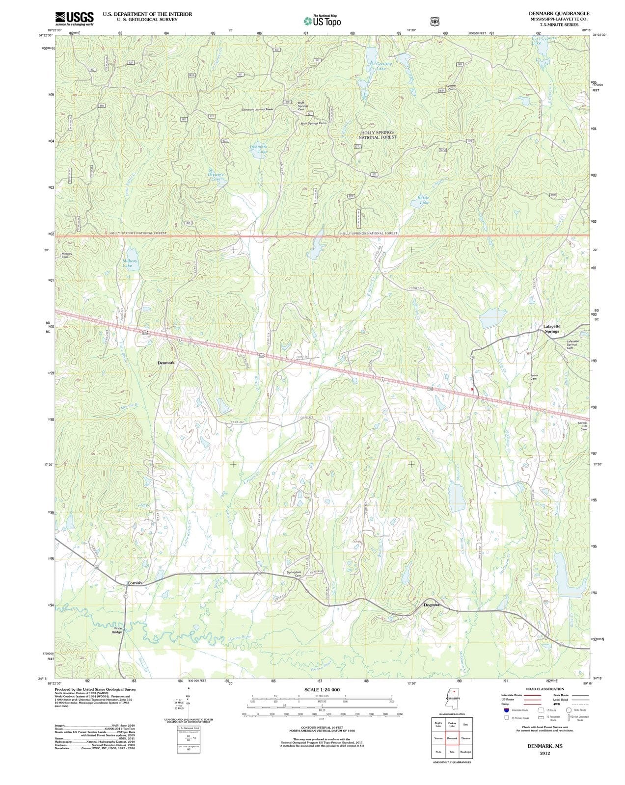 2012 Denmark, MS - Mississippi - USGS Topographic Map