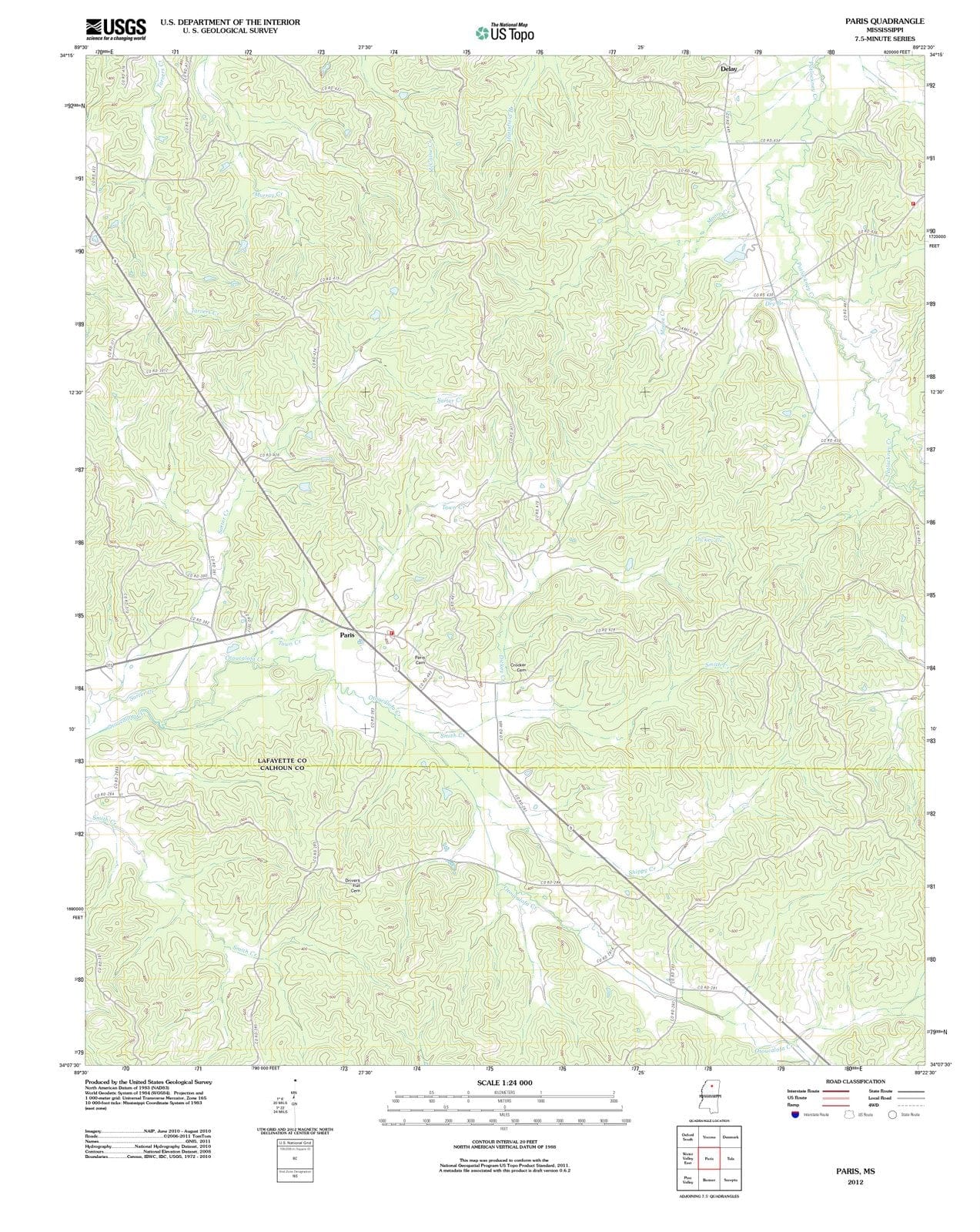 2012 Paris, MS - Mississippi - USGS Topographic Map