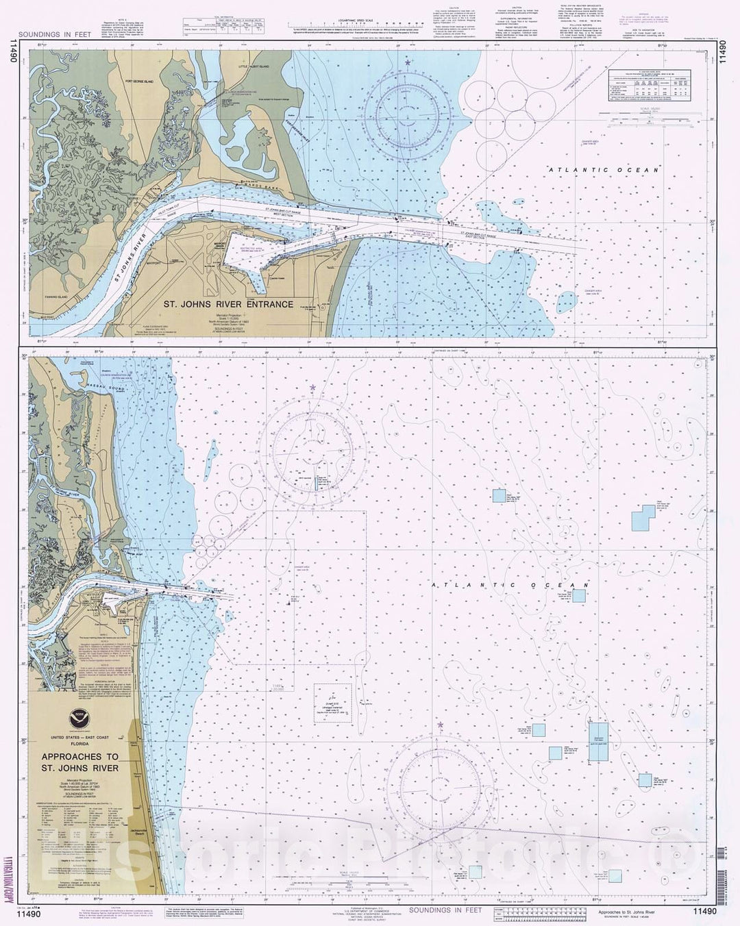 Historic Historic Nautical Map - Approaches To St Johns River, 1994 NOAA Chart - Florida (FL) - Antique Vintage Decor Poster Wall Art Reproduction