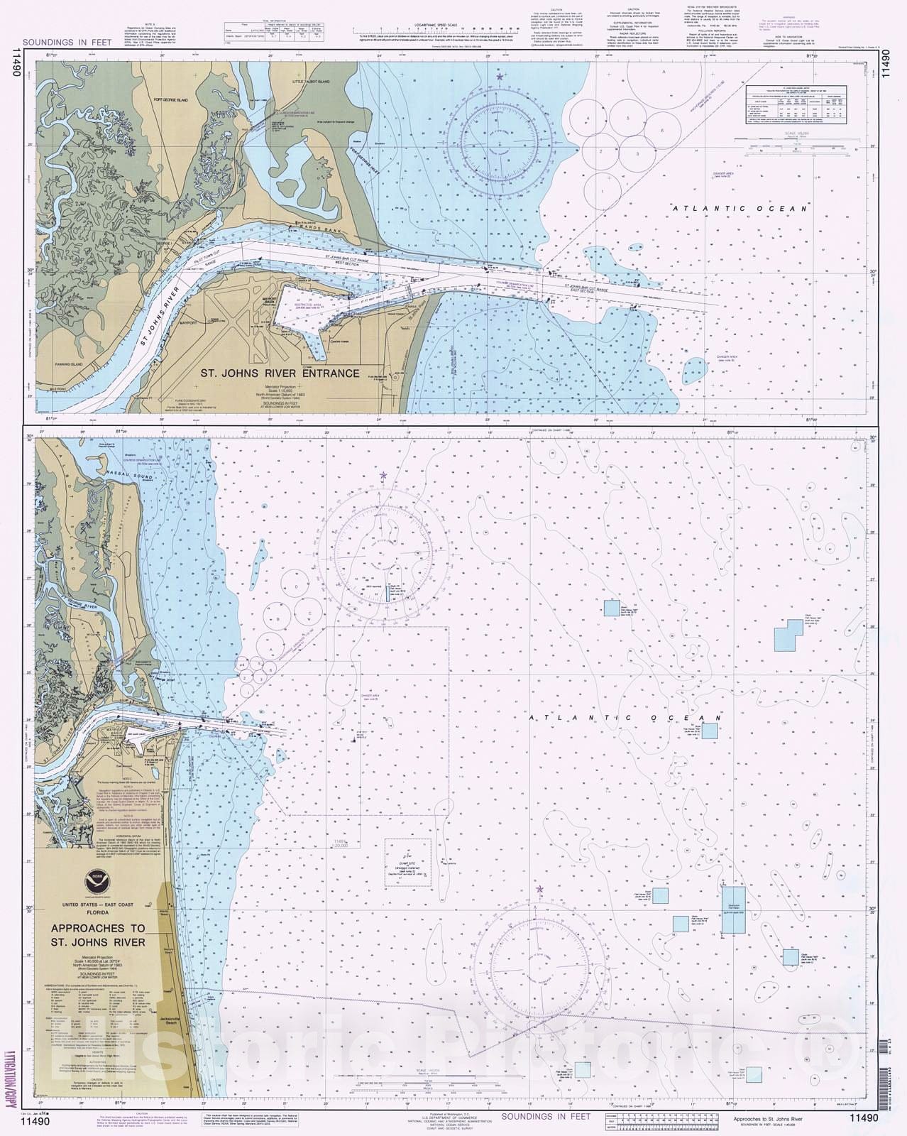 Historic Historic Nautical Map - Approaches To St Johns River, 1994 NOAA Chart - Florida (FL) - Antique Vintage Decor Poster Wall Art Reproduction