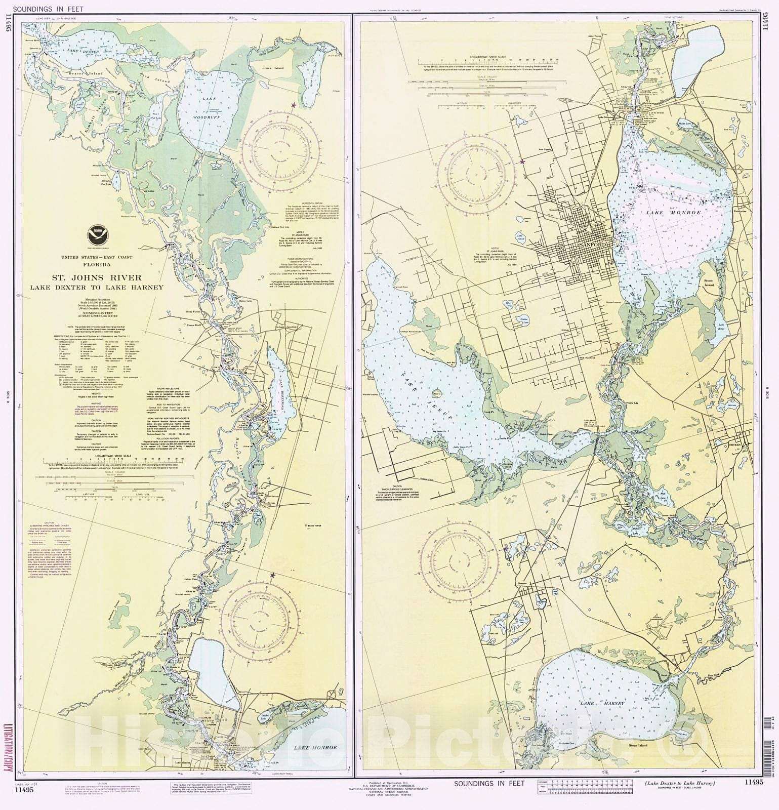 Historic Nautical Map - Lake Dexter To Lake Harney, 1993 NOAA Chart - Florida (FL) - Vintage Wall Art