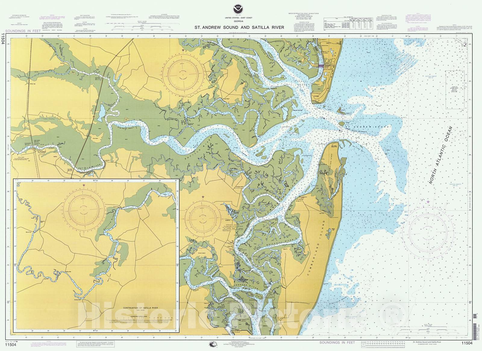 Historic Nautical Map - St Andrew Sound And Satilla River, 1997 NOAA Chart - Georgia (GA) - Vintage Wall Art