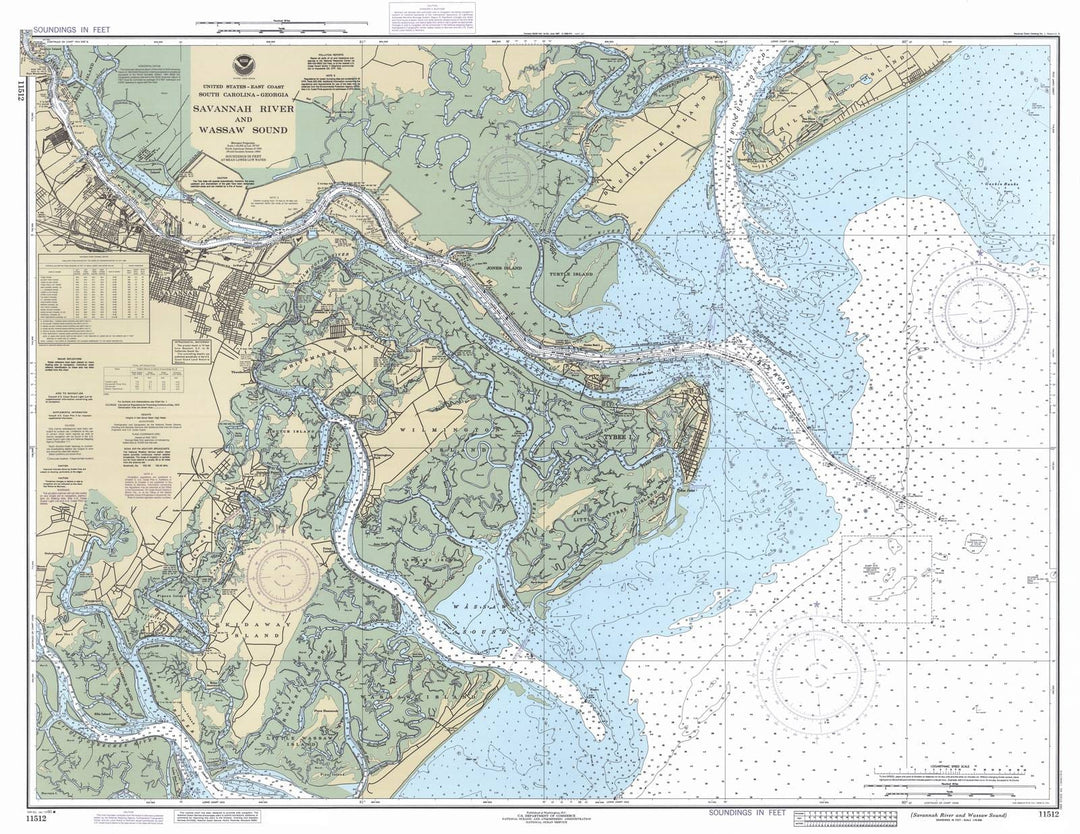 Historic Nautical Map - Savannah River And Wassaw Sound, 1990 NOAA Chart - Georgia, South Carolina (GA, SC) - Vintage Wall Art