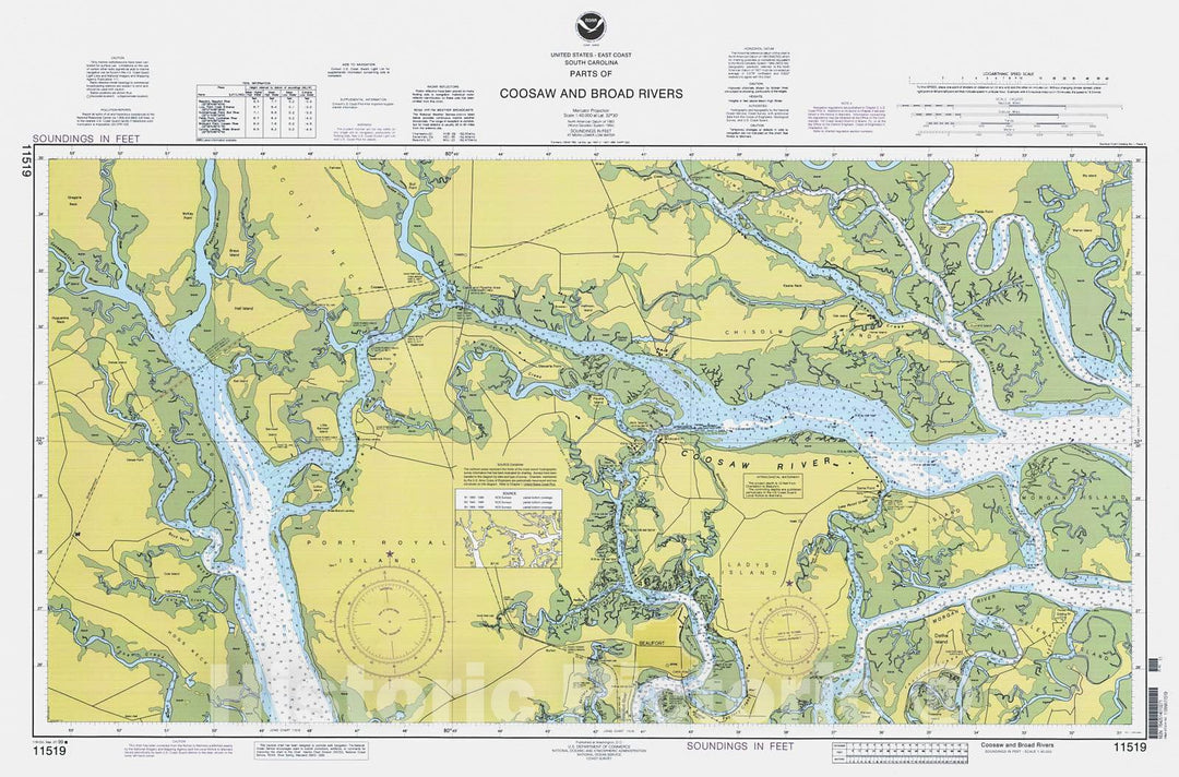 Historic Nautical Map - Coosaw And Broad Rivers, 1999 NOAA Chart - South Carolina (SC) - Vintage Wall Art