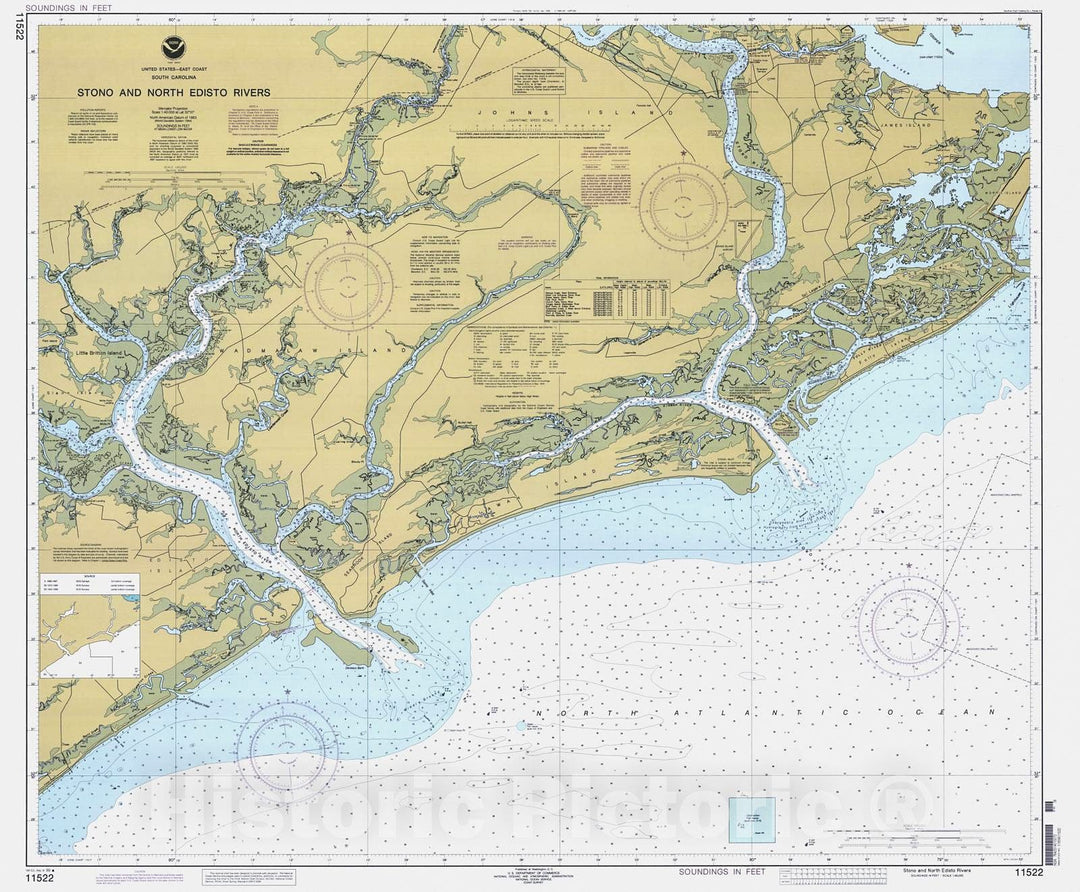 Historic Nautical Map - Stono And North Edisto Rivers, 1999 NOAA Chart - South Carolina (SC) - Vintage Wall Art