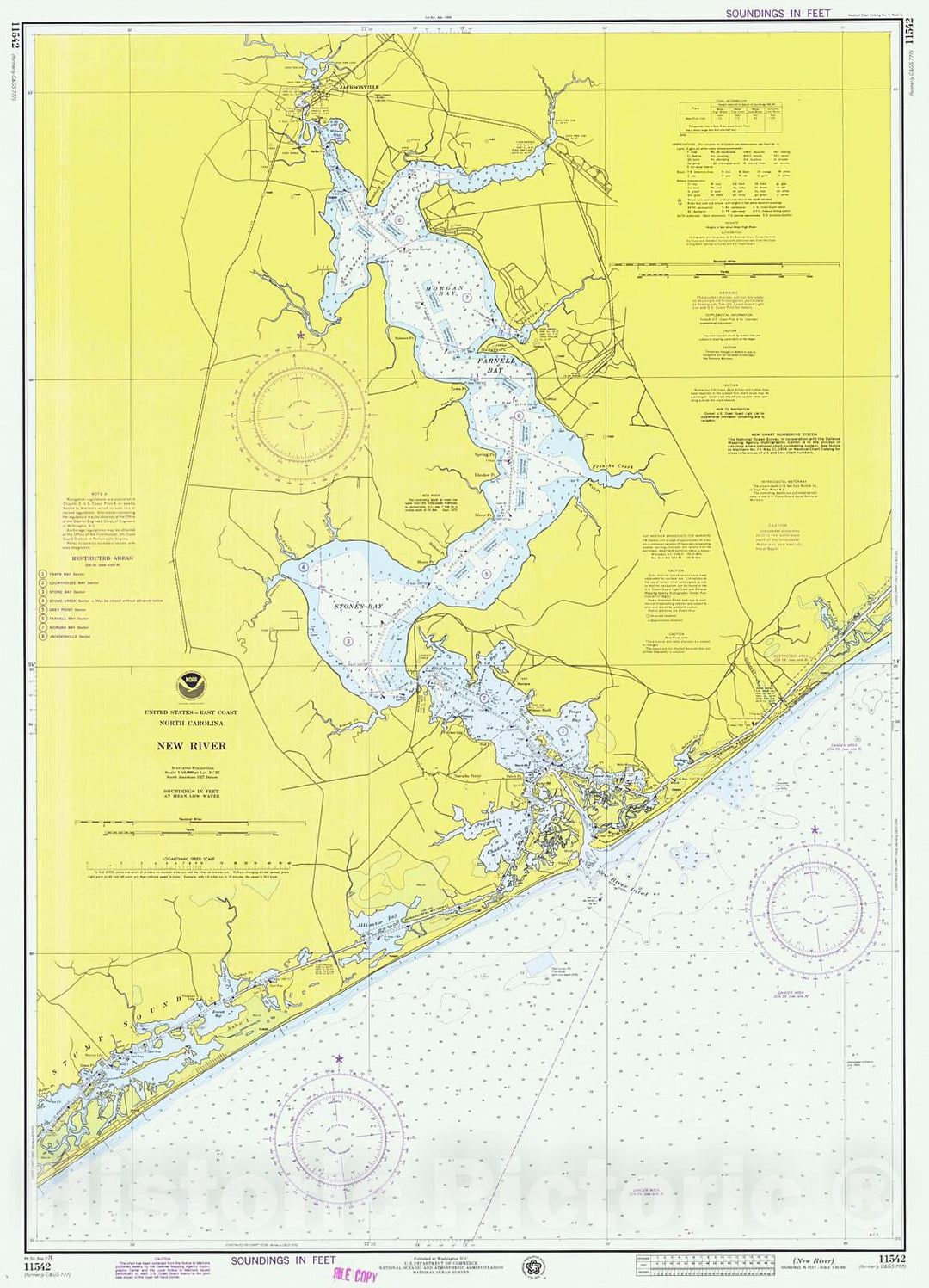 Historic Nautical Map - New River, 1976 NOAA Chart - North Carolina (NC) - Vintage Wall Art