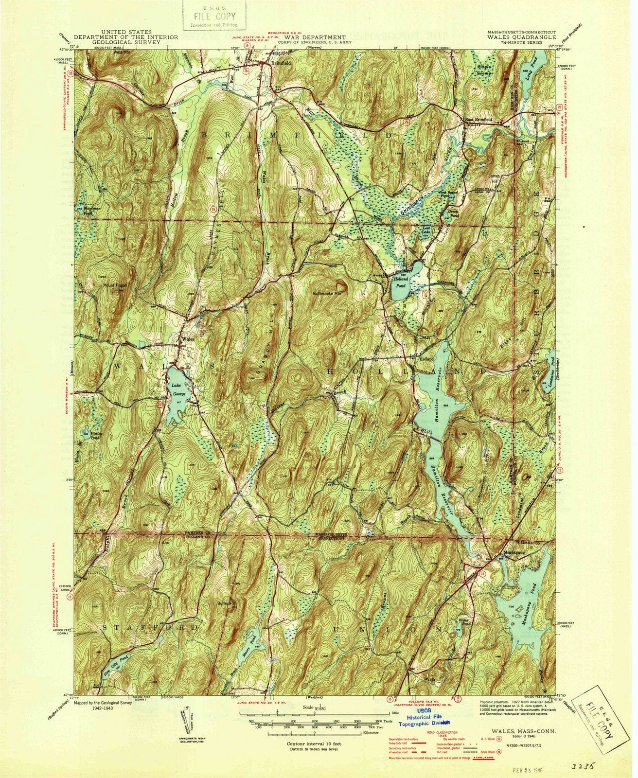 1946 Wales, MA - Massachusetts - USGS Topographic Map