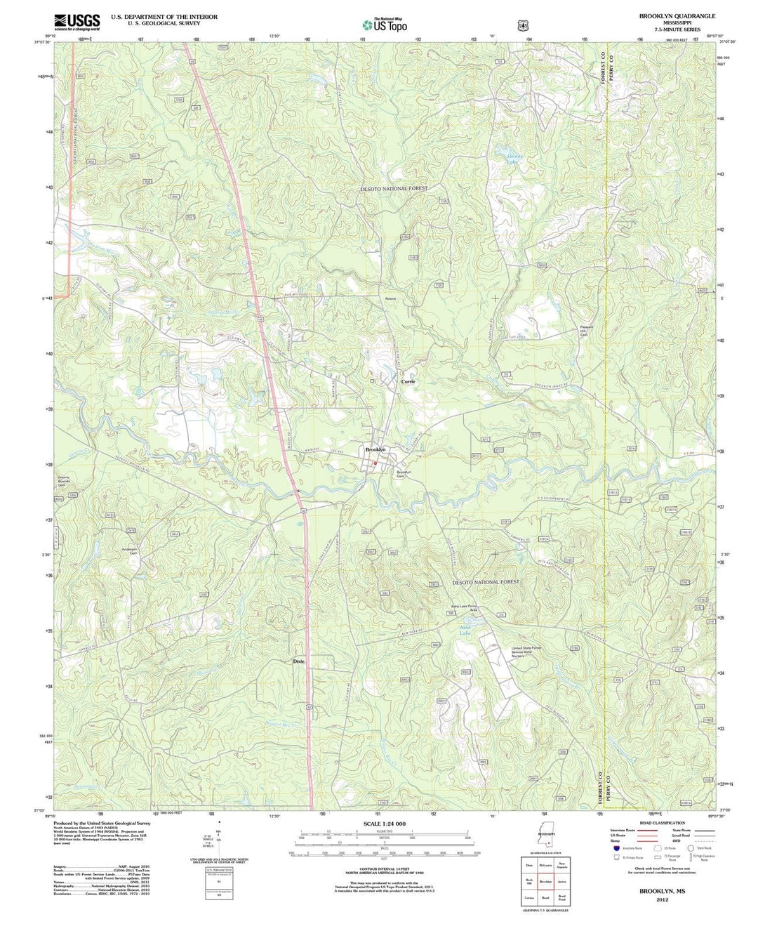 2012 Brooklyn, MS - Mississippi - USGS Topographic Map