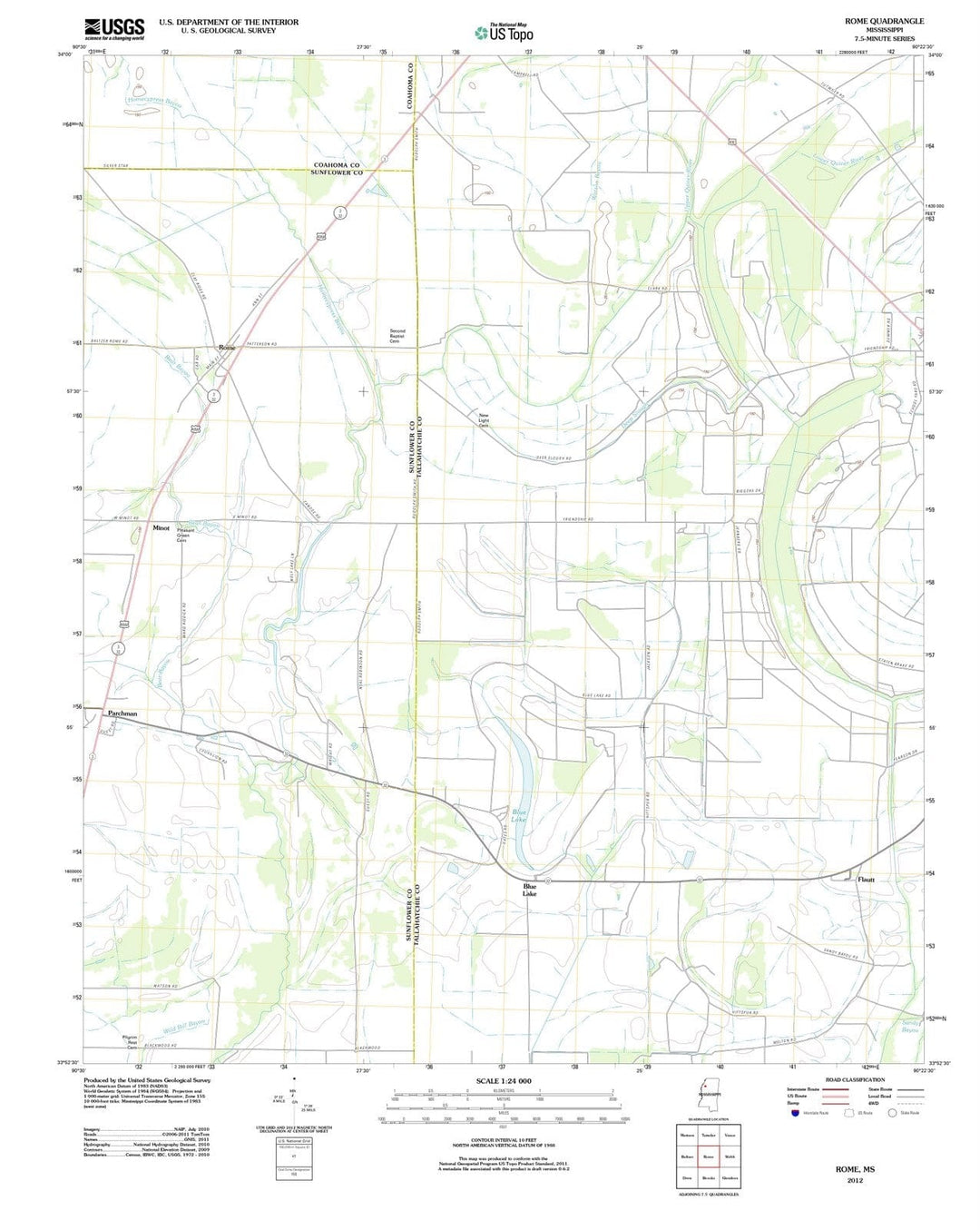 2012 Rome, MS - Mississippi - USGS Topographic Map