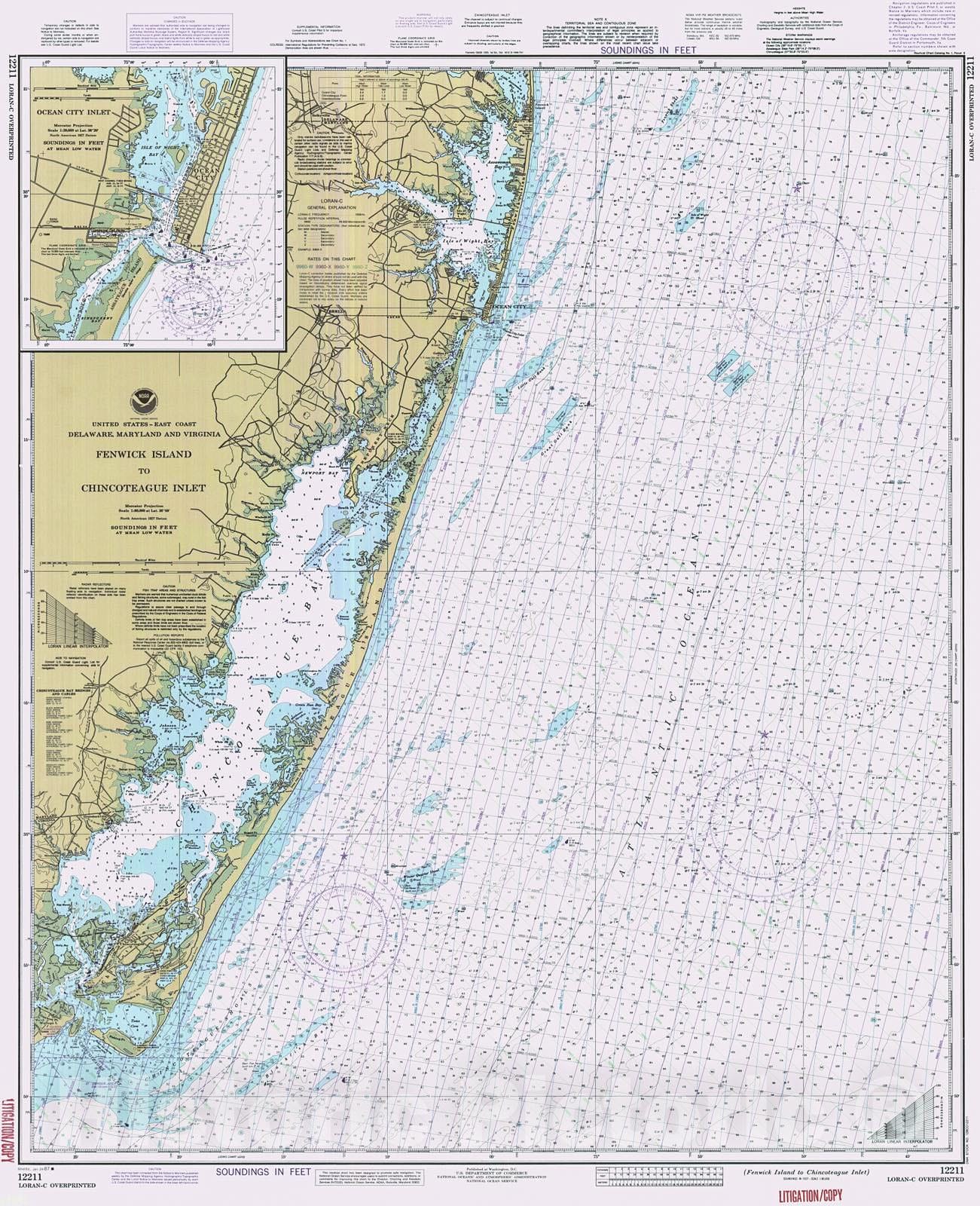 Historic Nautical Map - Fenwick Island To Chincoteague Inlet, 1987 NOAA Chart - Virginia, Delaware, Maryland (VA, DE, MD) - Vintage Wall Art