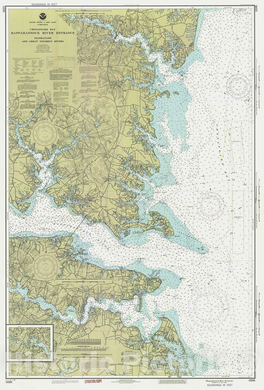 Historic Nautical Map - Chesapeake Bay - Rappahannock River Entrance, 1989 NOAA Chart - Virginia (VA) - Vintage Wall Art