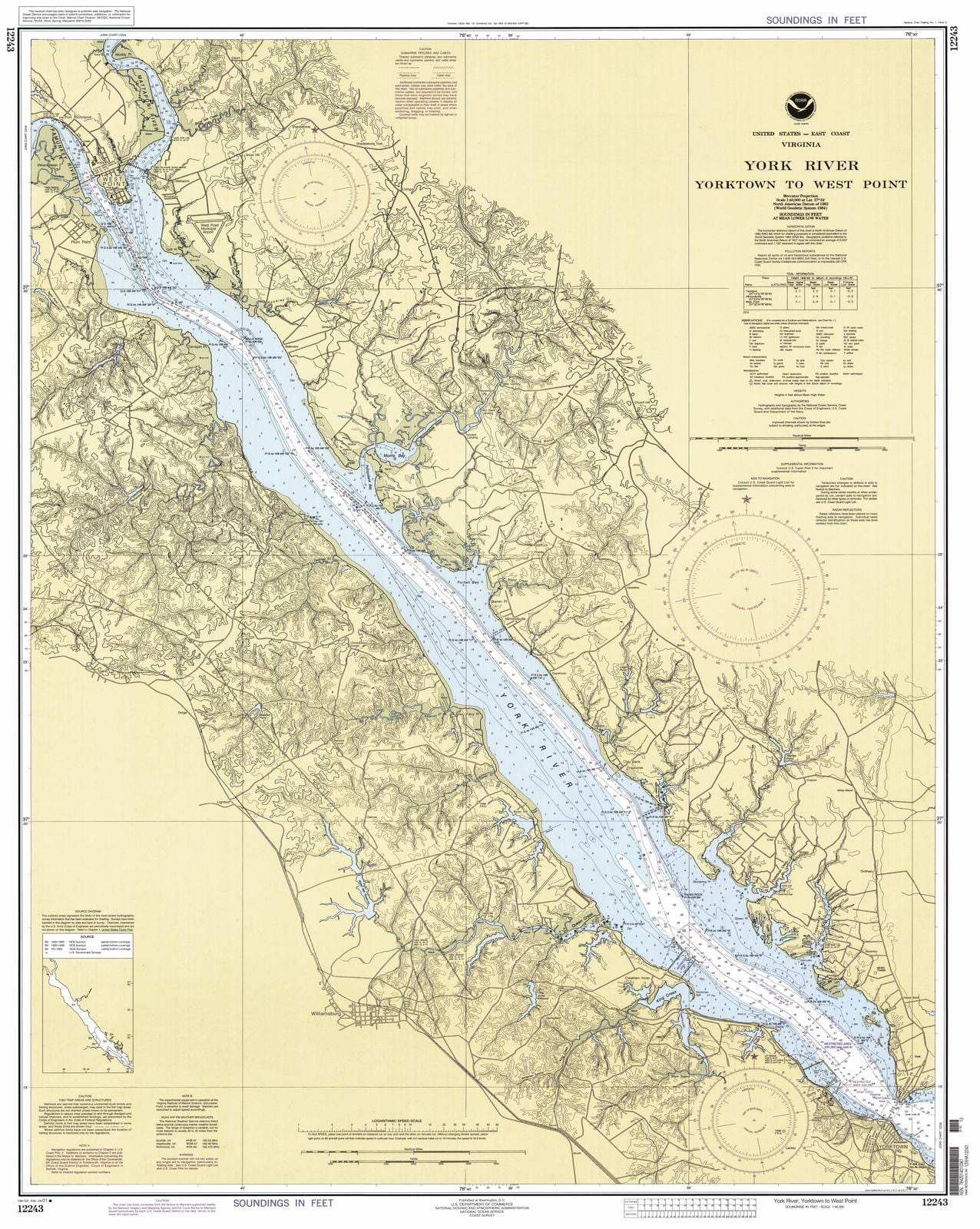 Historic Nautical Map - York River Yorktown To West Point, 2001 NOAA Chart - Virginia (VA) - Vintage Wall Art