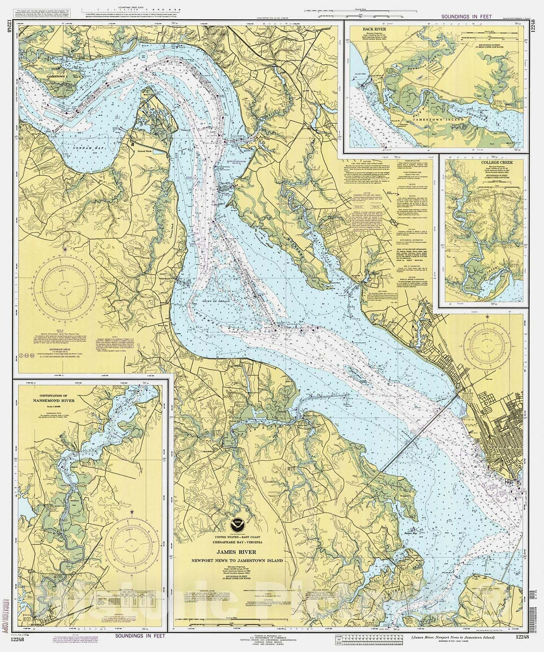 Historic Nautical Map - James River - Newport News To Jamestown Island, 1993 NOAA Chart - Virginia (VA) - Vintage Wall Art