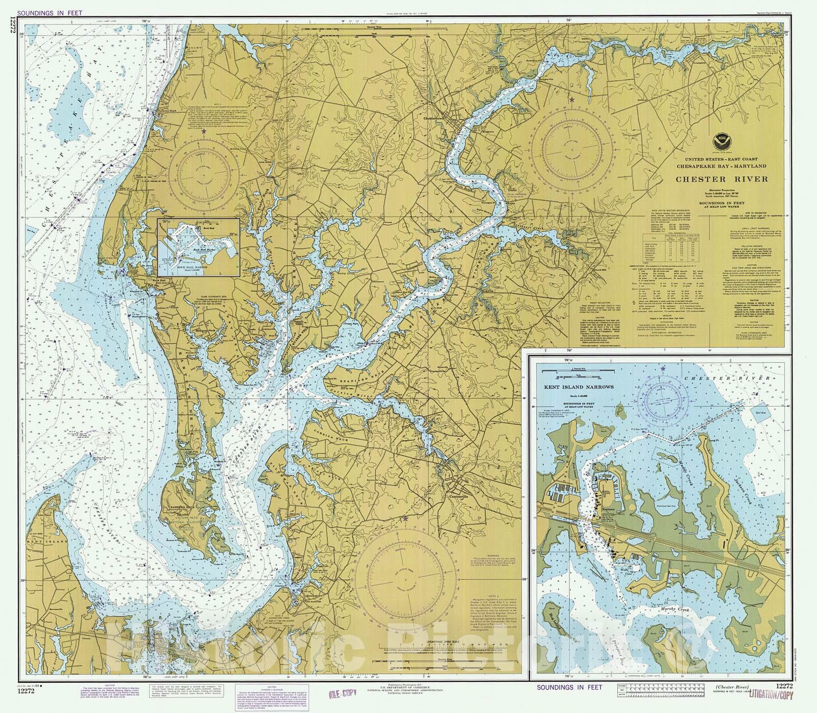 Historic Nautical Map - Chester River, 1984 NOAA Chart - Maryland (MD) - Vintage Wall Art