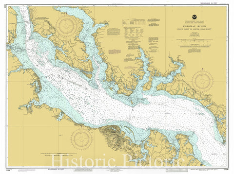 Historic Nautical Map - Potomac River - Piney Point To Lower Cedar Point, 1993 NOAA Chart - Maryland, Virginia (MD, VA) - Vintage Wall Art