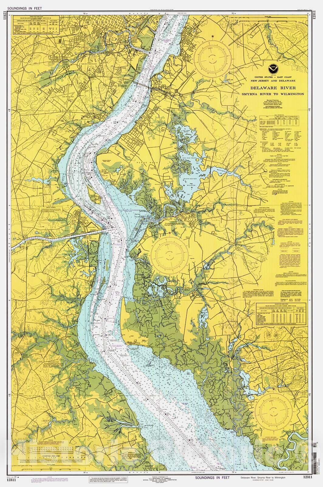 Historic Nautical Map - Delaware River -Smyrna River To Wilmington, 1999 NOAA Chart - New Jersey, Delaware (NJ, DE) - Vintage Wall Art