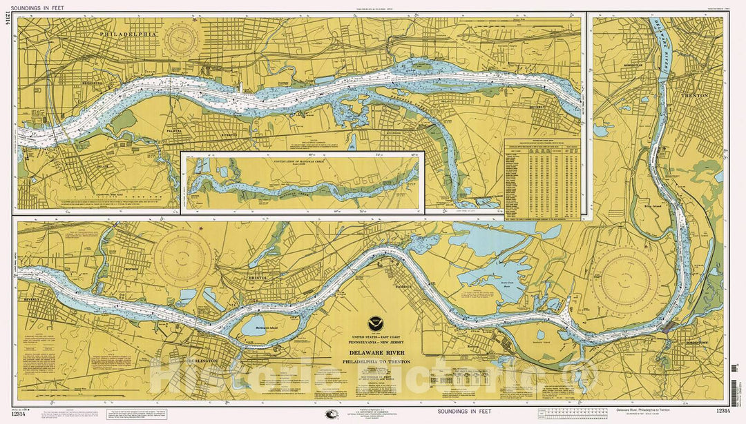 Historic Historic Nautical Map - Delaware River -Philadelphia To Trenton, 1998 NOAA Chart - Pennsylvania, New Jersey (PA, NJ) - Antique Vintage Decor Poster Wall Art Reproduction