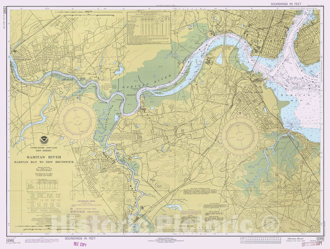 Historic Nautical Map - Raritan River, 1977 NOAA Chart - New Jersey (NJ) - Vintage Wall Art