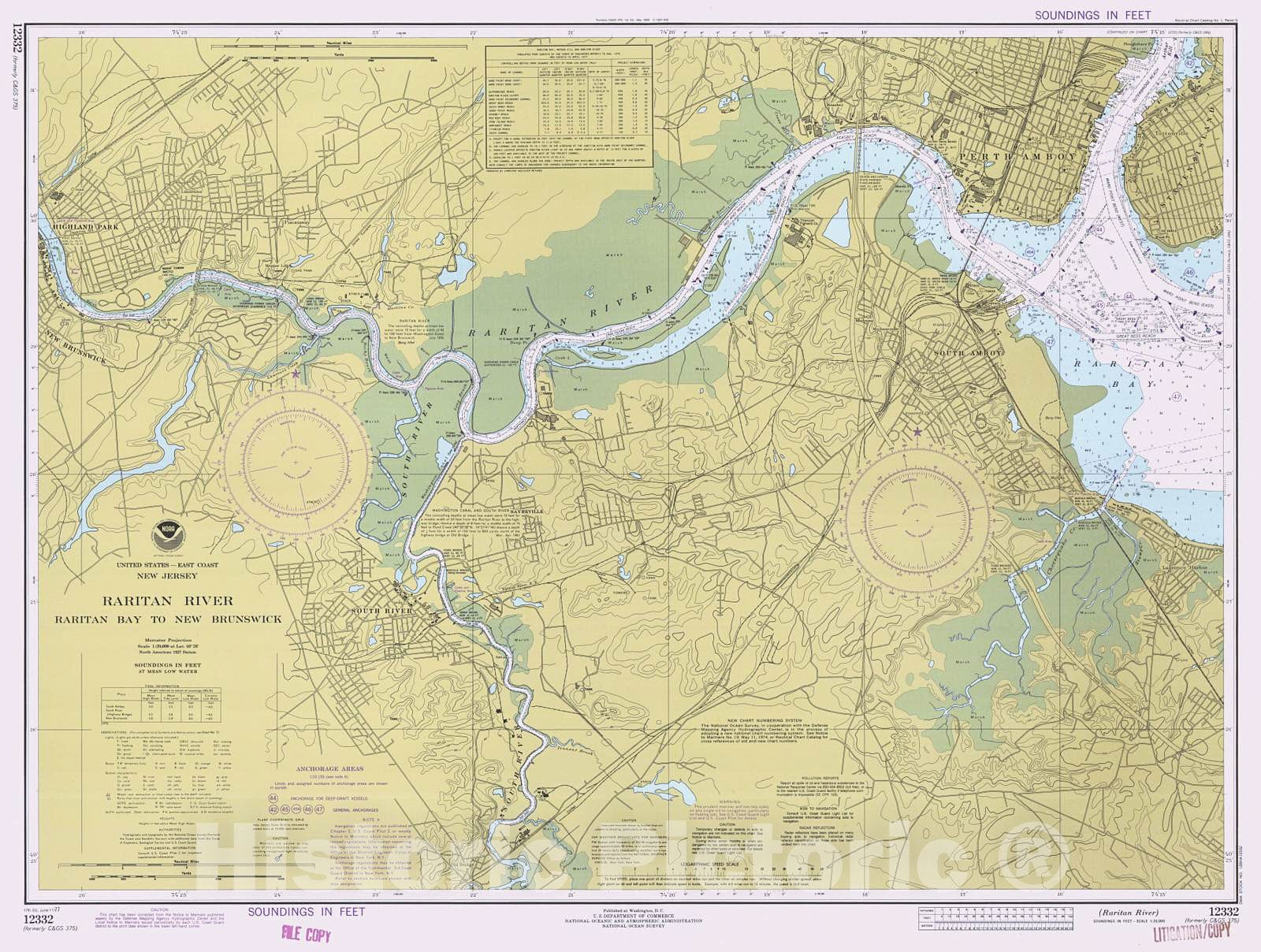 Historic Nautical Map - Raritan River, 1977 NOAA Chart - New Jersey (NJ) - Vintage Wall Art