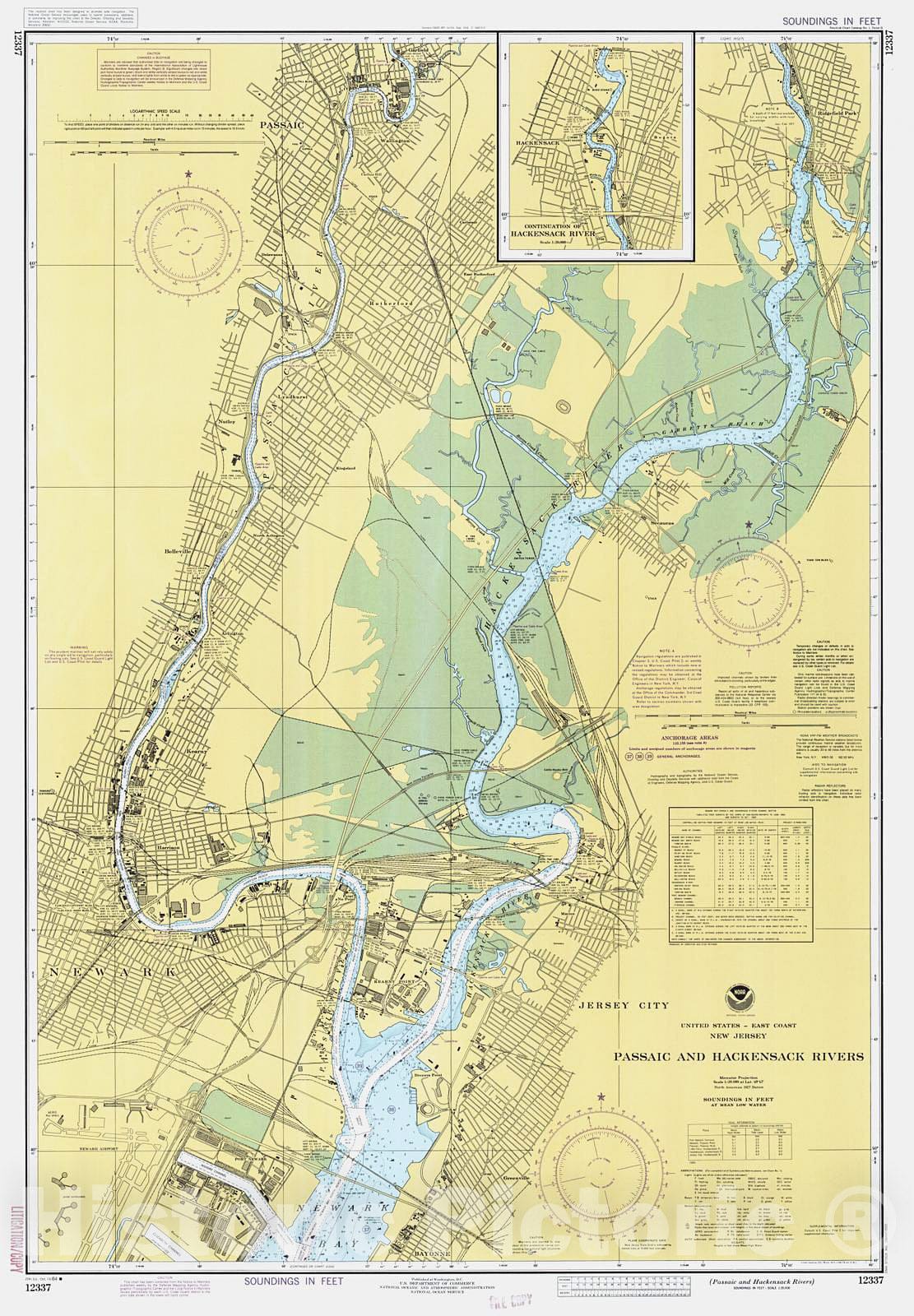 Historic Nautical Map - Passaic And Hackensack Rivers, 1984 NOAA Chart - New Jersey (NJ) - Vintage Wall Art