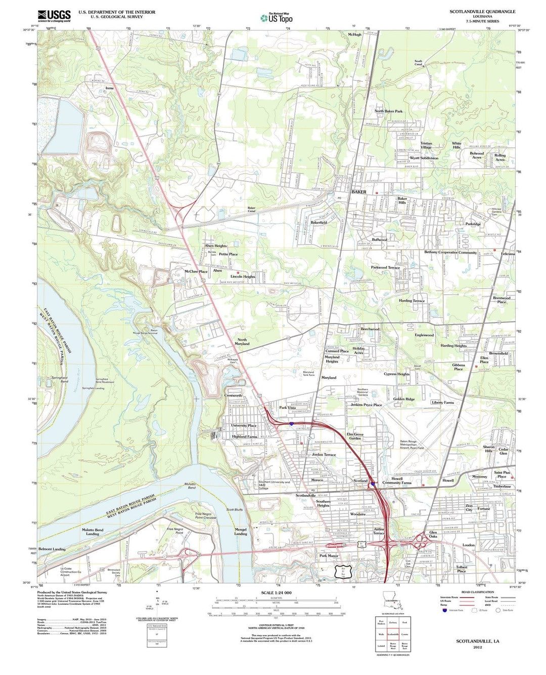 2012 Scotlandville, LA - Louisiana - USGS Topographic Map