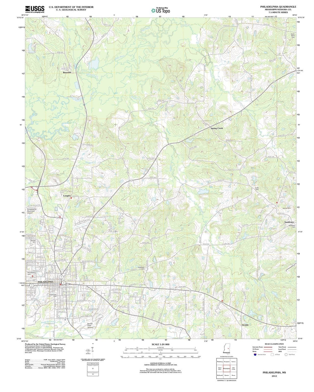 2012 Philadelphia, MS - Mississippi - USGS Topographic Map